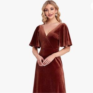 Burnt Orange Velvet Wrap Maxi Formal Dress